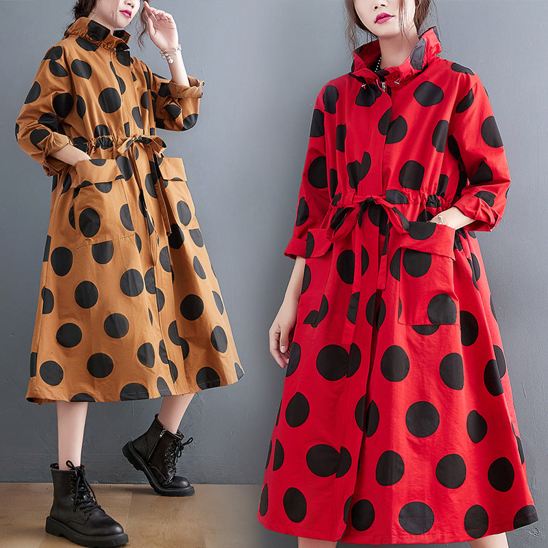 Loose Polka Dot Print Mid-Length Coat