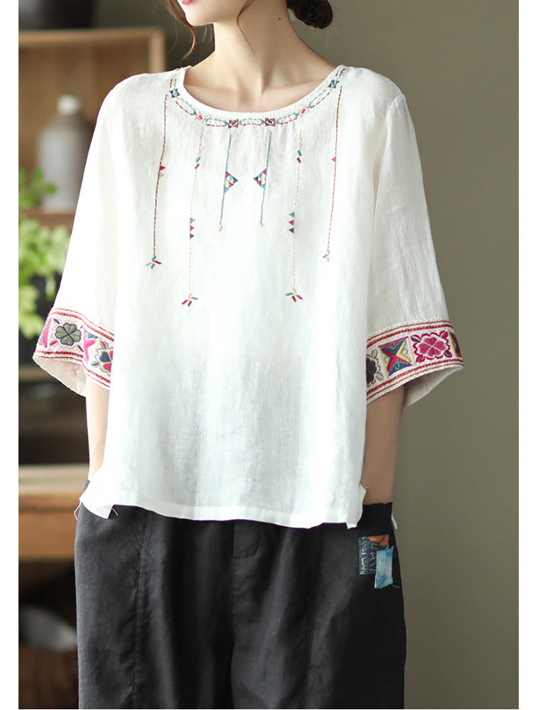 Retro Loose Embroidered T-Shirt