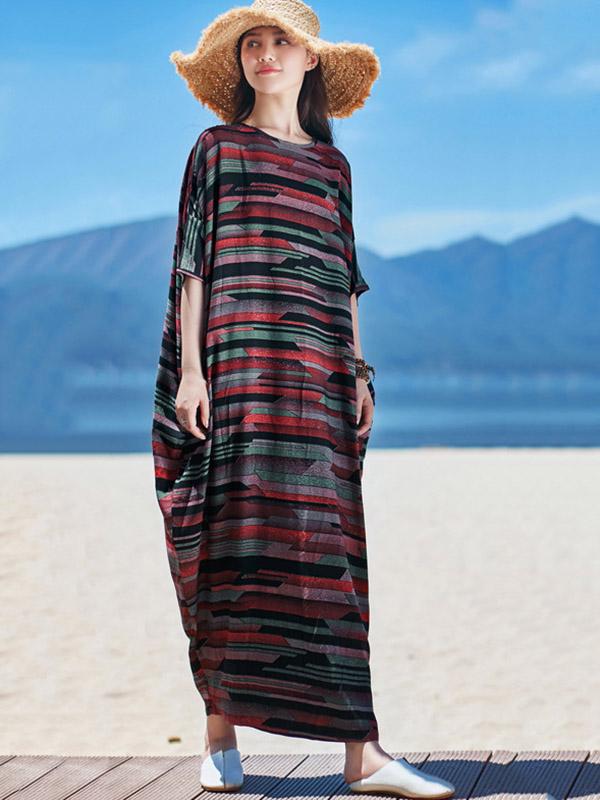 Casual Plus Size Loose Printed Maxi Dress