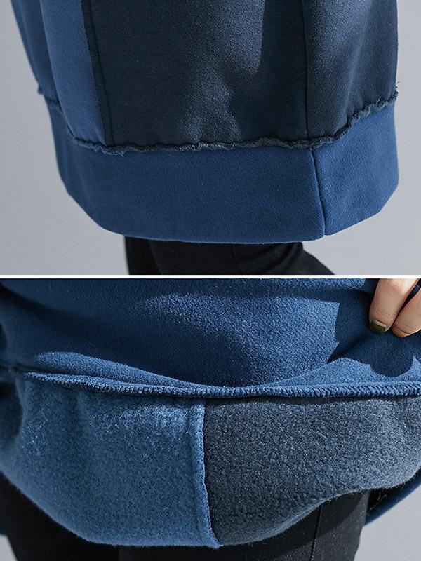 Loose Color-Block Velvet Long Hoodie
