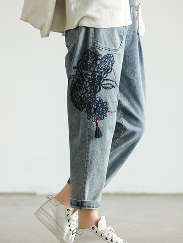 Casual embroidered Jean Pants