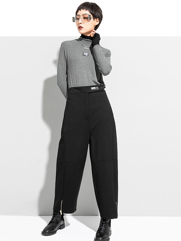 Casual Solid Zipper Harem Capri-Pants