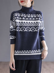 Vintage High Neck Crochet Knitted Sweater