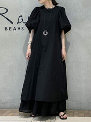 Loose Solid Color Round Neck Maxi Dress