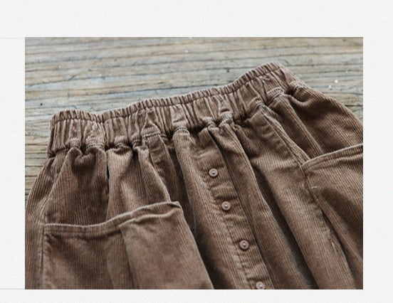 Vintage Corduroy Solid Color A-Line Skirt
