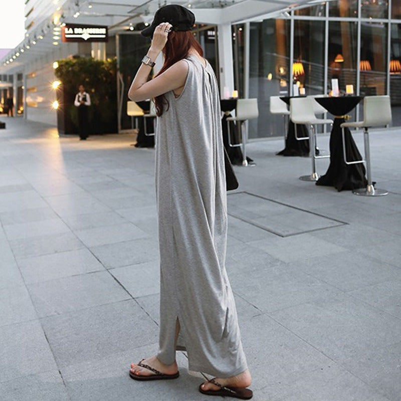 Loose Vest Solid T-Shirt Maxi Dress