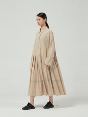 Solid Color Long Sleeve Pleated Maxi Dress