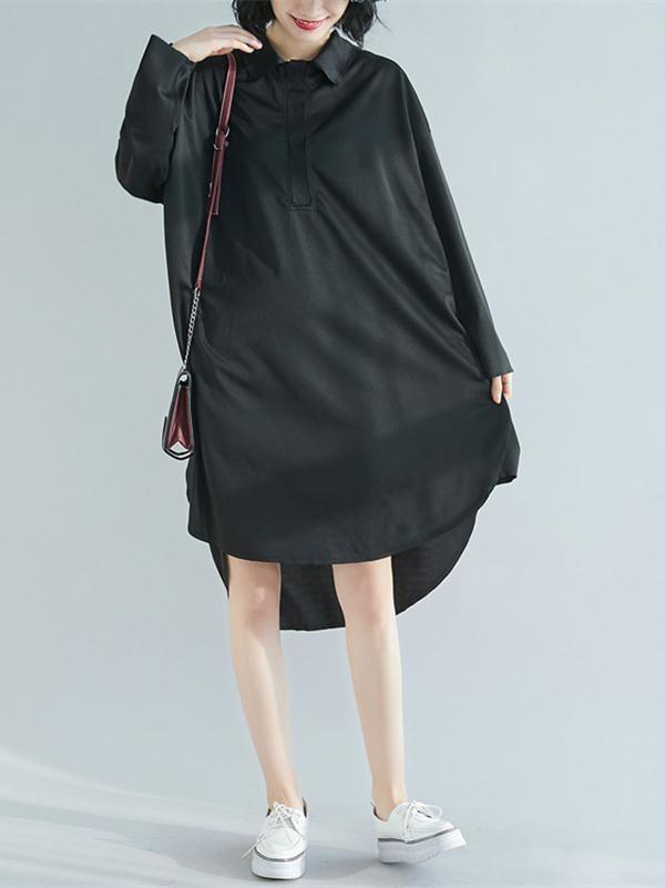 Loose Solid Asymmetrical Shirt Dress