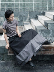 Black Vintage Splicing Tiered A-Line Skirt