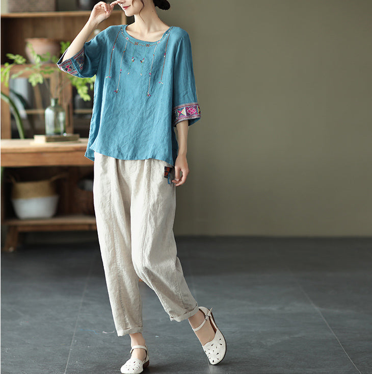 Retro Loose Embroidered T-Shirt