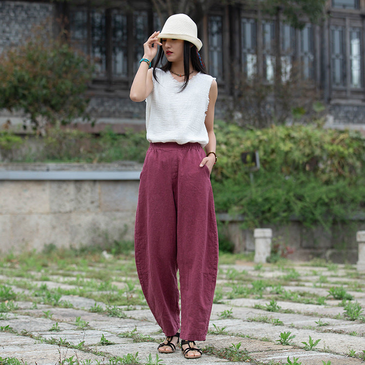 Retro Wide-Leg Pants With Elastic Waist