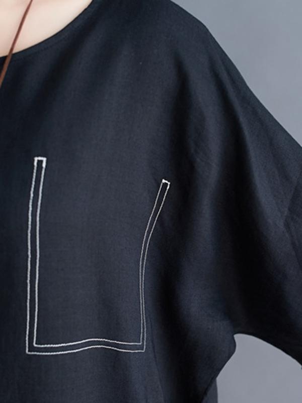 Loose Split-Joint Round-Neck Long Dress