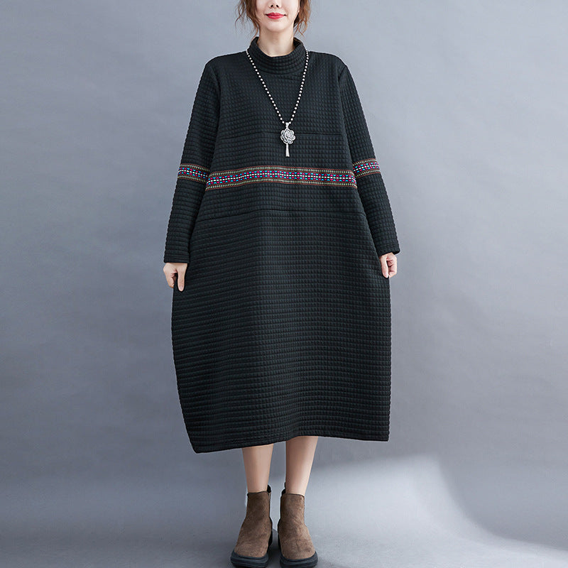 Large Size High Neck Loose Casual Midi Dress