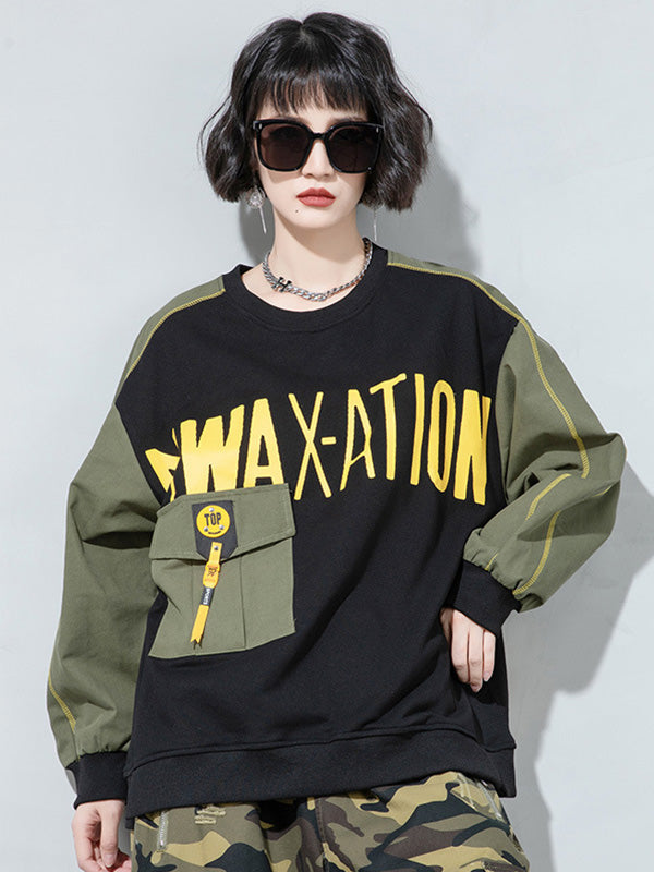 Loose Letter Printed Round Neck Sweatshirt