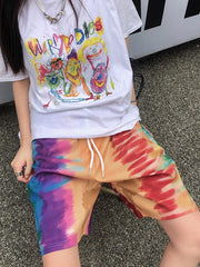 Rainbow Print Tie Dye Loose Casual Shorts