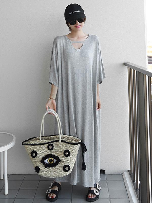 Loose Urban Gray Hollow Maxi Dress