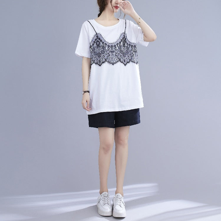 Loose Round Neck False Two T-shirt