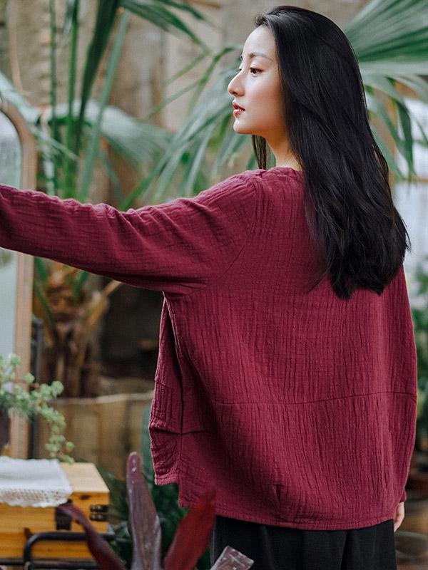 Loose High-Low Pleated Round Neck T-Shirt