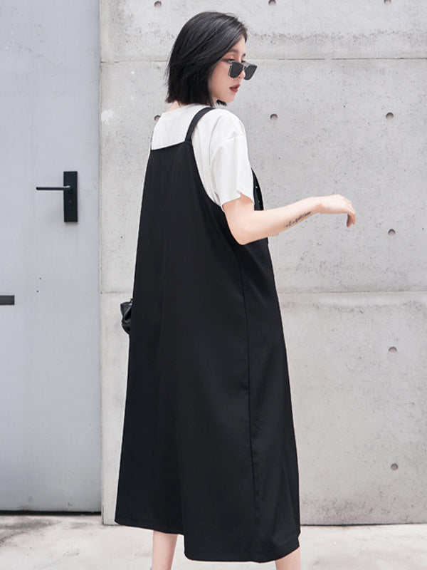 Loose Solid Retro Splited Maxi Dress