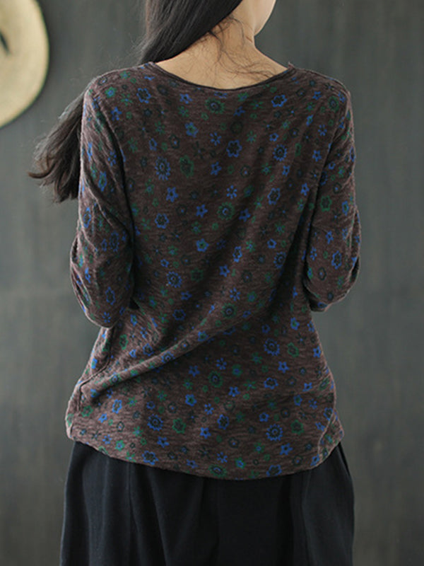 Retro Loose Round Neck Floral Sweater