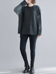 Color-Block  Round-Neck Knitting Sweater