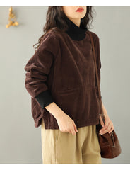 Women High Collar Casual Plus Velvet Solid Color Sweatshirt