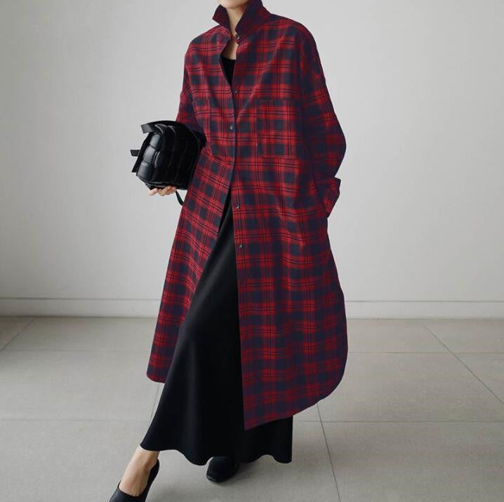 Classic Plaid Lapel Collar Maxi Shirt Dress