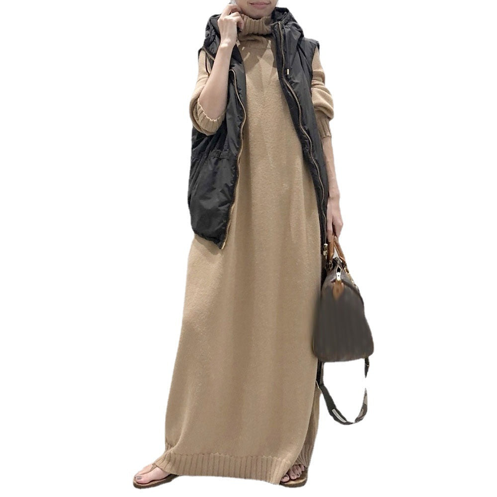 Temperament Loose High Neck Knitted Sweater Dress