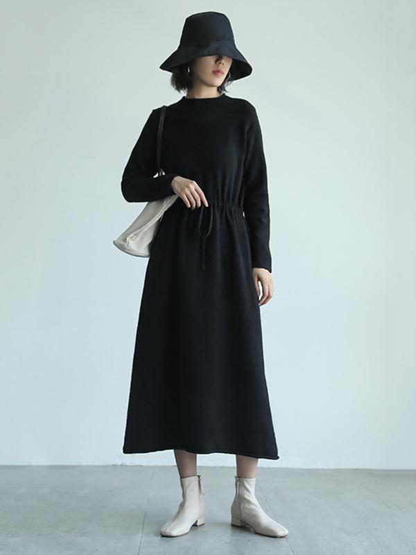 Casual Lace-Up Knitting Soft Dress