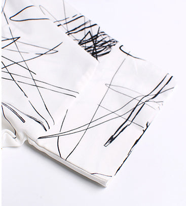 Loose Abstract Printed Irregular Stand-Collar Blouse