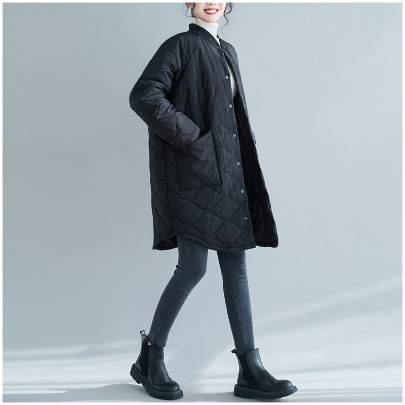 Women Stand Collar Plaid Solid Color Casual Coat