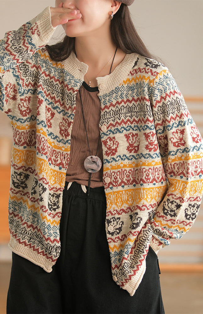 Printed Long Sleeve Knitted Outerwear