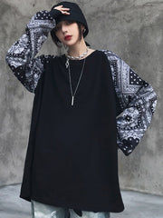 Hip-Hop Cashew Flowers Roomy Long Sleeve T-Shirt Tops