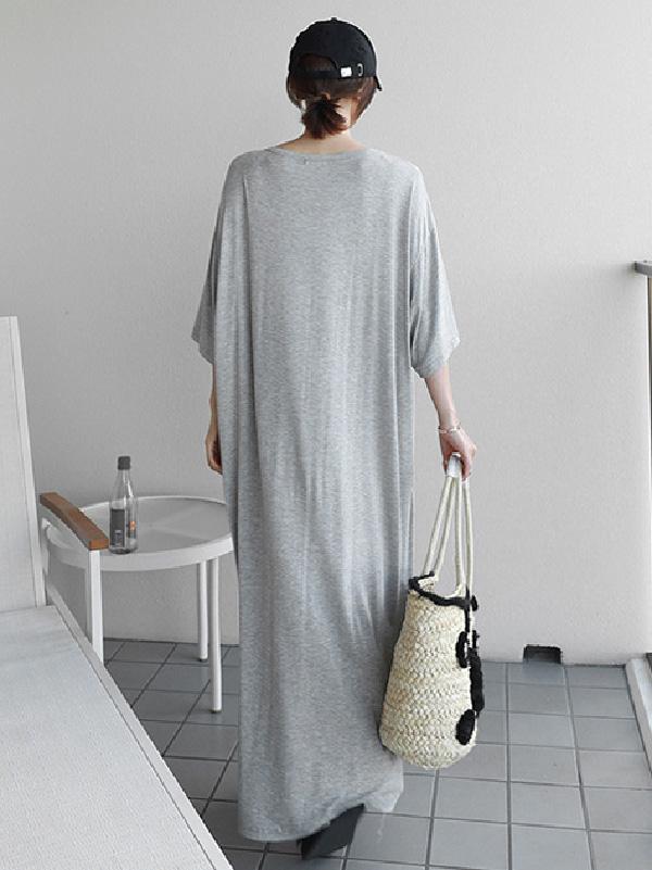 Loose Urban Gray Hollow Maxi Dress