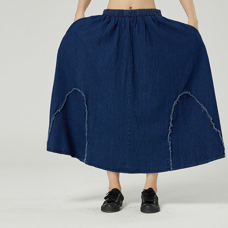 Retro Denim Irregular Stitching Skirt