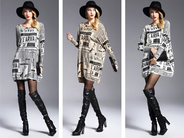 Loose Newspaper Printed Knitted Sweater