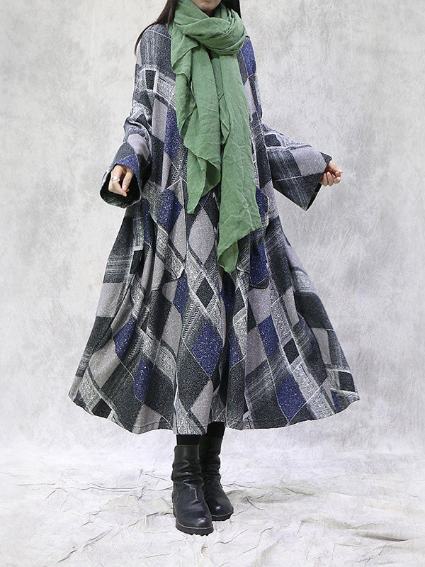 Retro Loose Plaid Hooded Maxi Dress