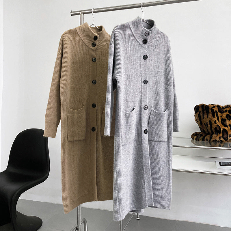 Retro Solid Thicken Knitted Midi Outwear