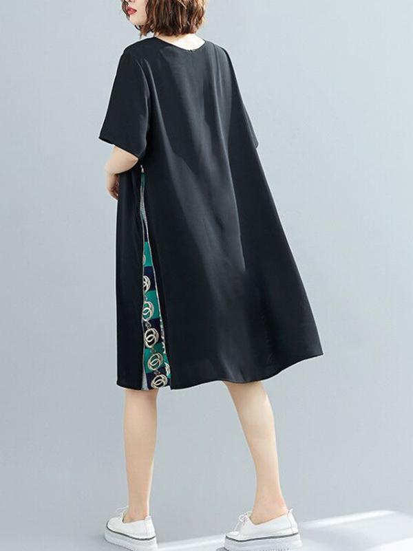 Plus Size Loose Split-Joint Print Midi Dress