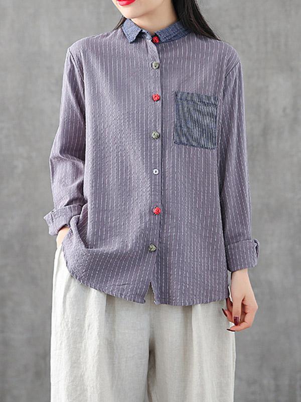 Splicing Patch Striped Shirt
