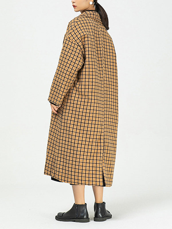 Vintage Plaid Lapel  Thick Coat