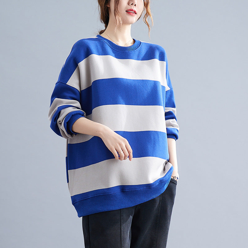 Loose Striped Thicken Sweatshirt