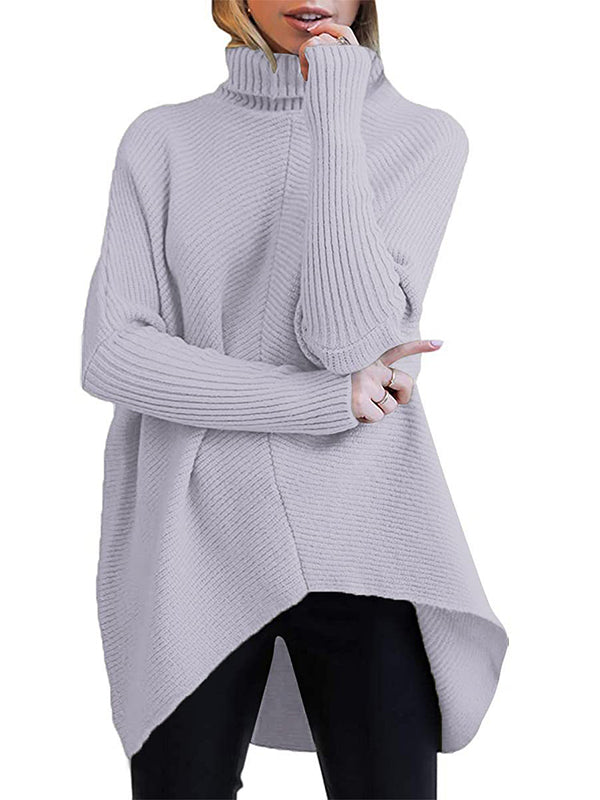 High Neck Asymmetrical Bat Sleeve Knit Sweater