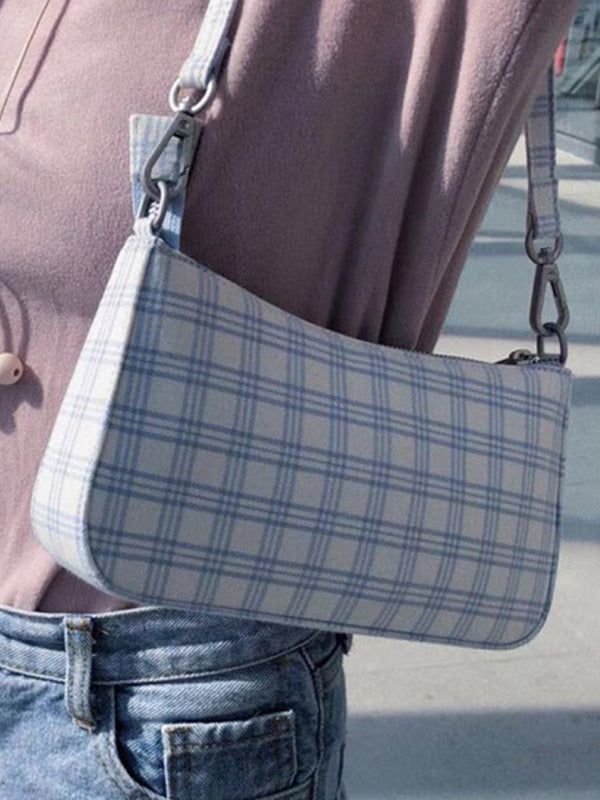 Artistic Retro Blue And White Plaid Bag