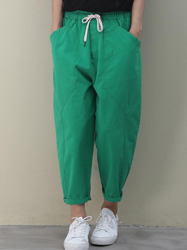 Casual Solid Elasticity Capri-Pants