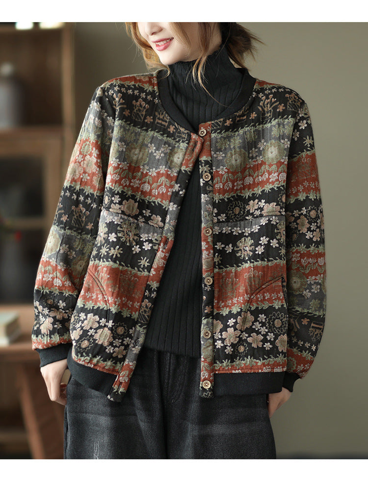 Women Loose Printed Casual Coat