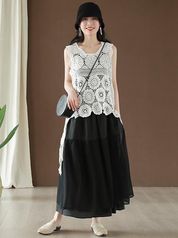 Hollow Out Cropped Long Vest