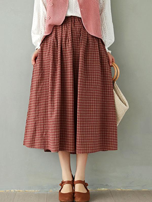 Vintage Loose Plaid A-Line Skirt