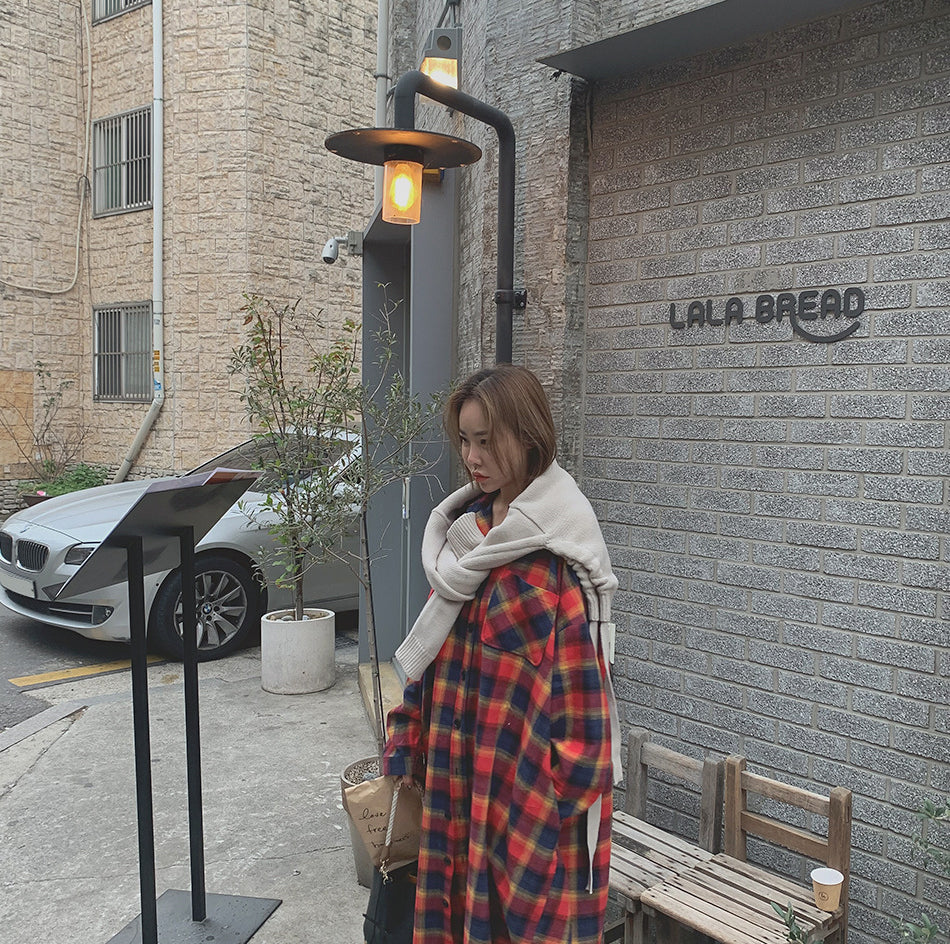 Plaid Long Sleeve Shirt Dress