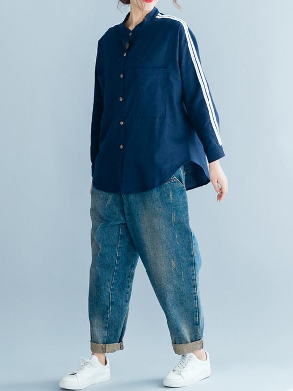 Loose Strip Cropped Shirt